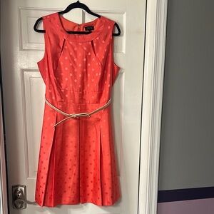Tahari Coral Polka Dot Midi Dress